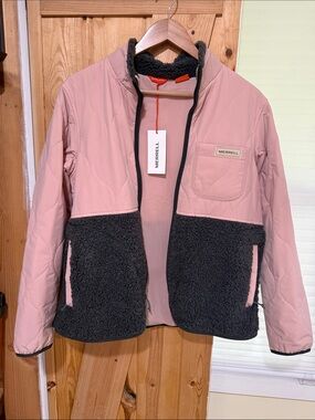 Merrell Blush Pink and Charcoal Two-Tone Sherpa Jacket, Size Medium